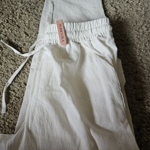 White Casual Elastic-Waist Jogger Pants